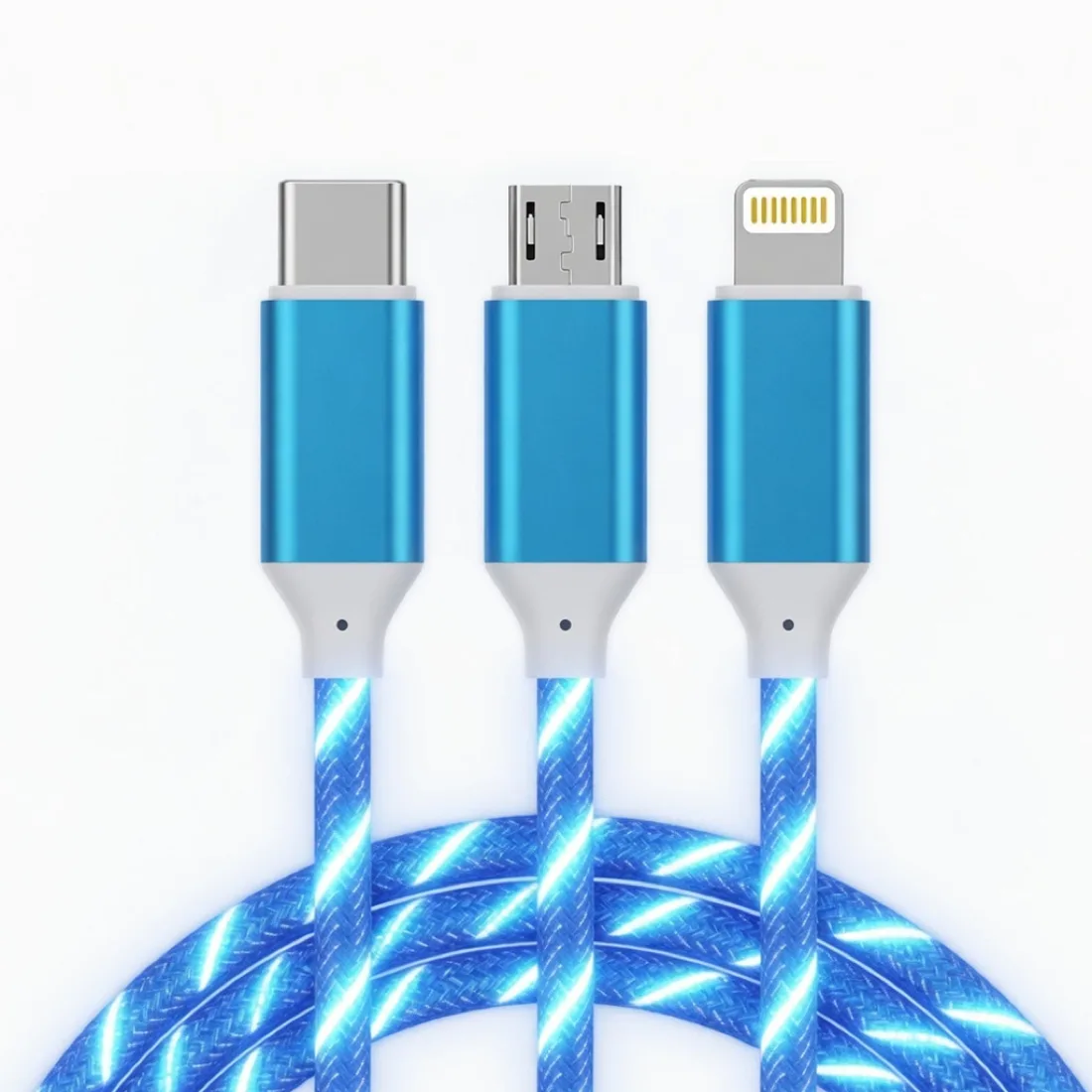 3-in-1 LED Charging Cable — USB-C · Micro-USB · Lightning