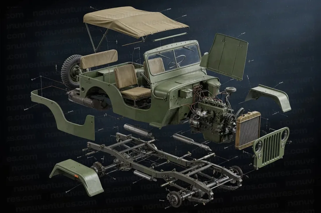 Mahindra CJ340 MM540 Willys Jeep classic diesel 4×4 product hero photo — Nonu Ventures