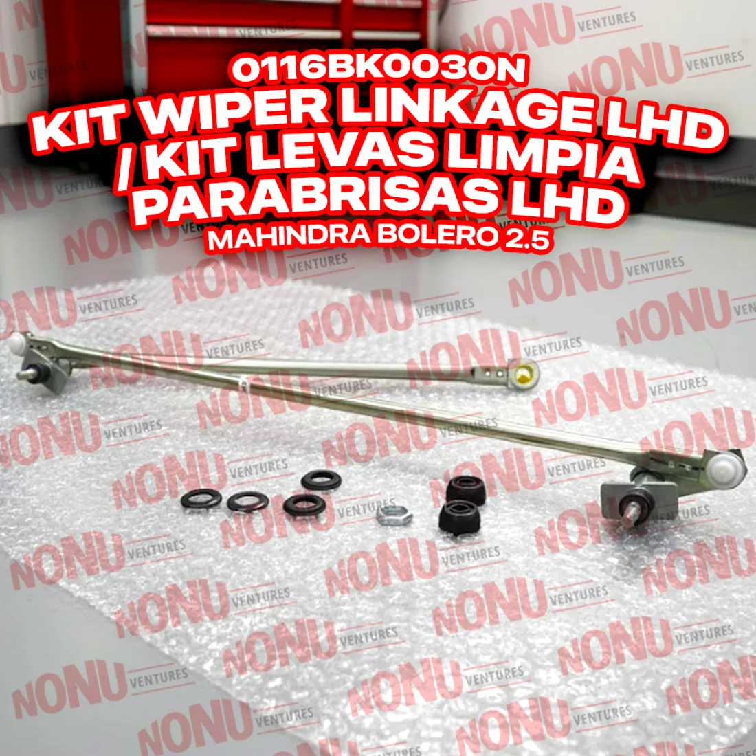 0116BK0030N Kit Wiper Linkage LHD | Mahindra Bolero OEM | Nonu Ventures Kit Wiper Linkage LHD product photo — Mahindra OEM 0116BK0030N for Mahindra Bolero — Nonu Ventures